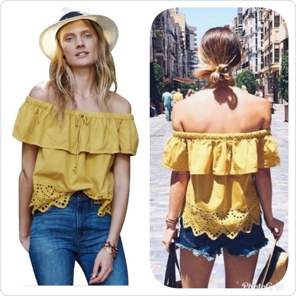 Madewell Balcony Off/On Shoulder Eyelet Top XS